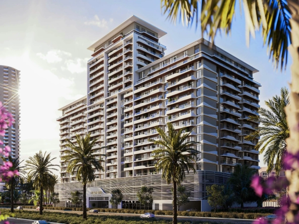 A stunning exterior view of Helvetia Residences showcasing modern architecture and lush surroundings