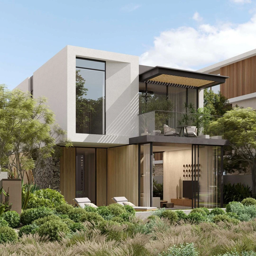 Exterior view of a villa at Acres Estates, an off-plan project by Meraas in Dubai.