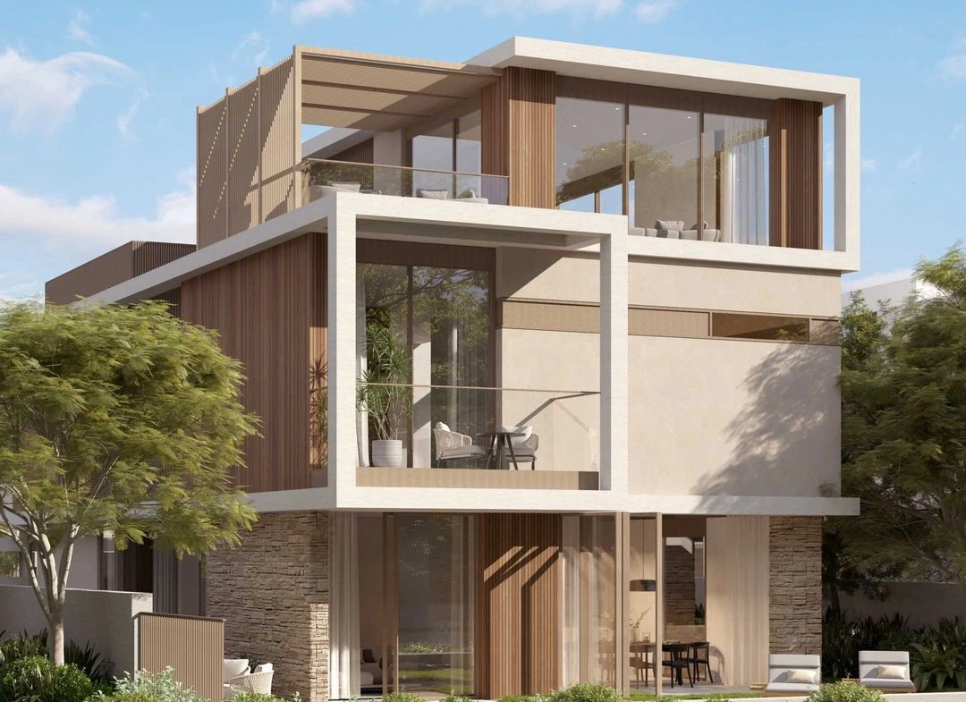 Exterior view of a villa at Acres Estates, an off-plan project by Meraas in Dubai