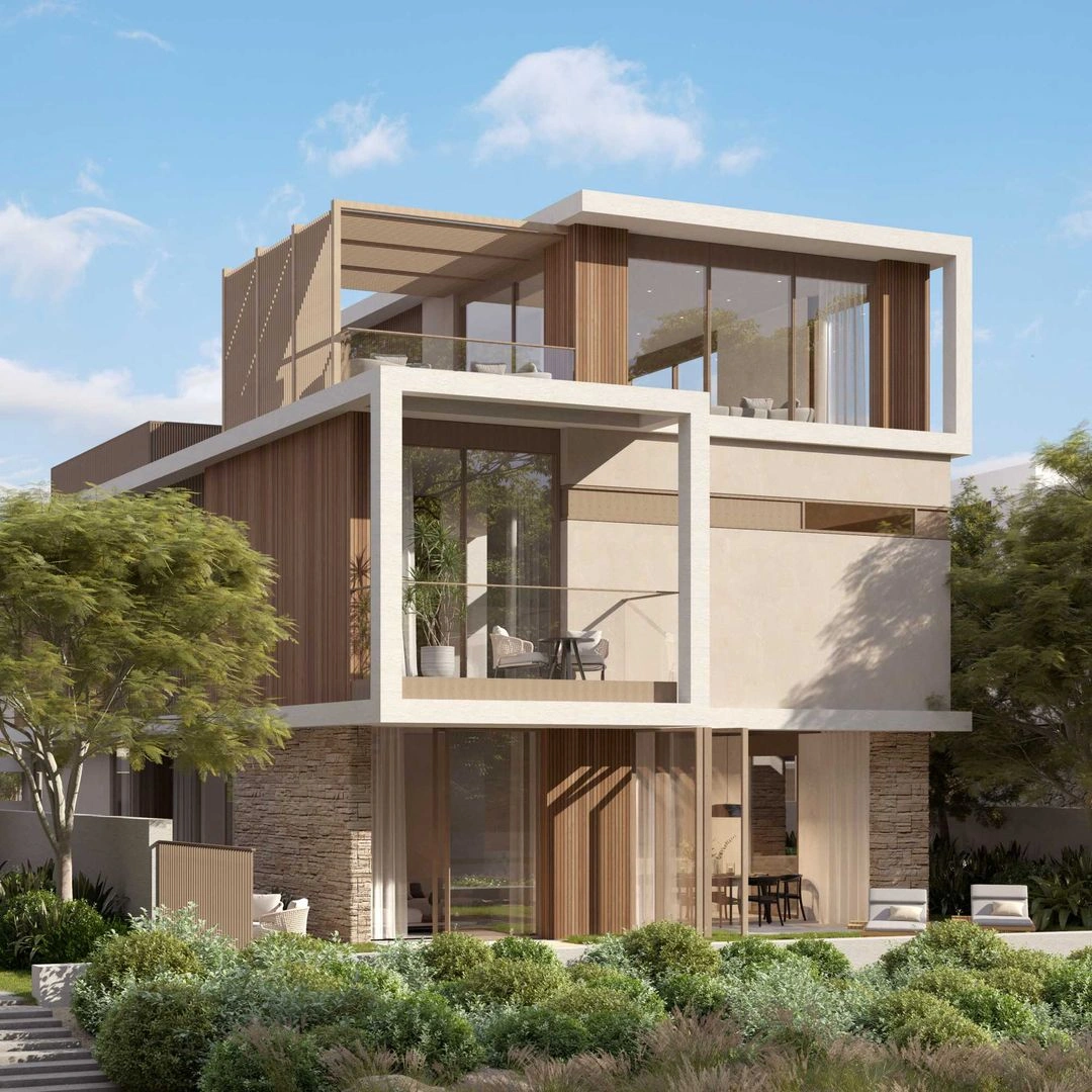 Exterior view of a villa at Acres Estates, an off-plan project by Meraas in Dubai