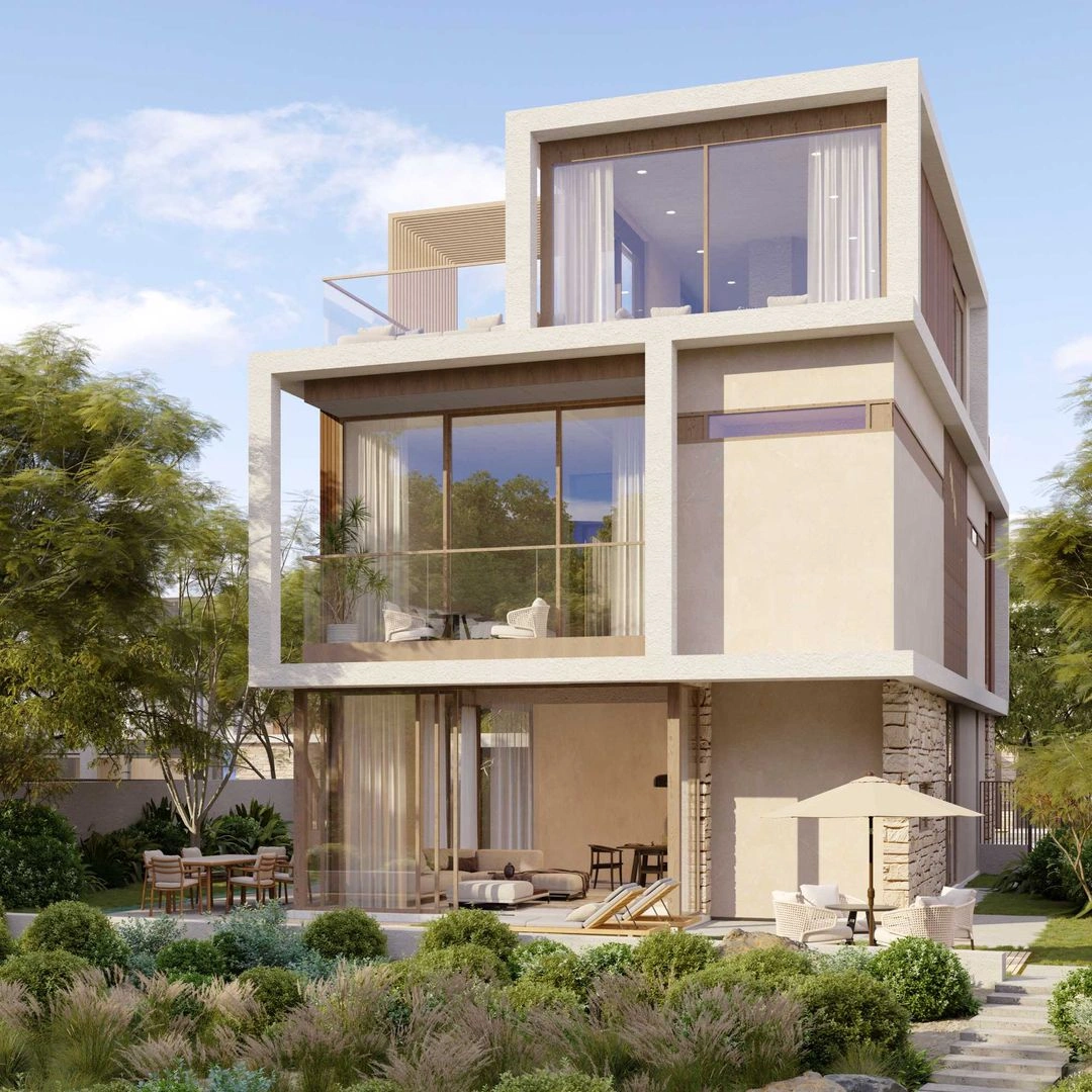 Exterior view of a villa at Acres Estates, an off-plan project by Meraas in Dubai.