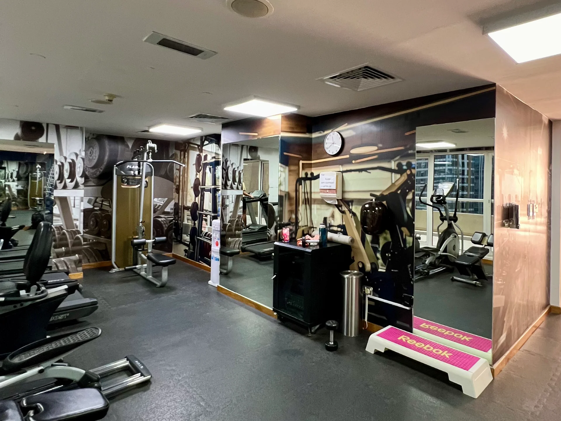 Gym available for residents of a furnished 1-bedroom apartment for rent in Mayfair Residency, Business Bay, Dubai.