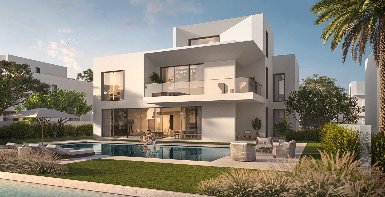 A second exterior view of a villa at Palmiera 3, an off-plan project at The Oasis by Emaar in Dubai.