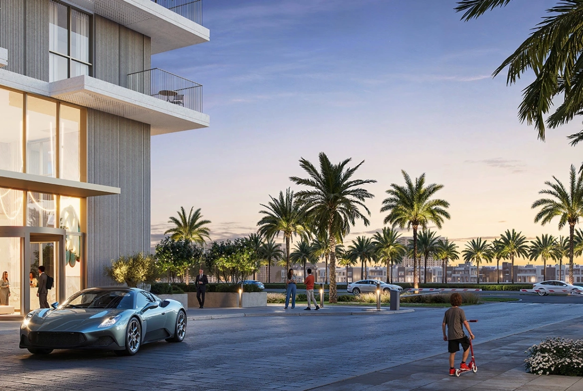 Community view of palm trees at Parkland, an off-plan project at Dubai Hills Estate by Emaar in Dubai.