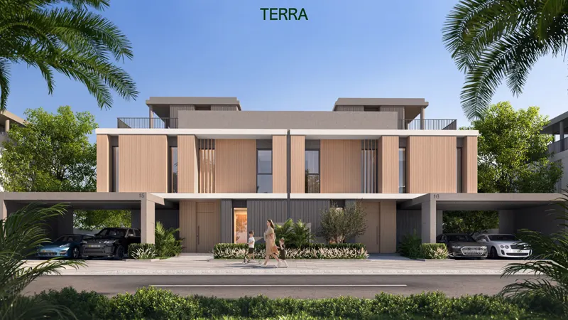 Luxurious exterior of Golf Lane Villa TERRA, an off-plan project by Emaar in Emaar South.