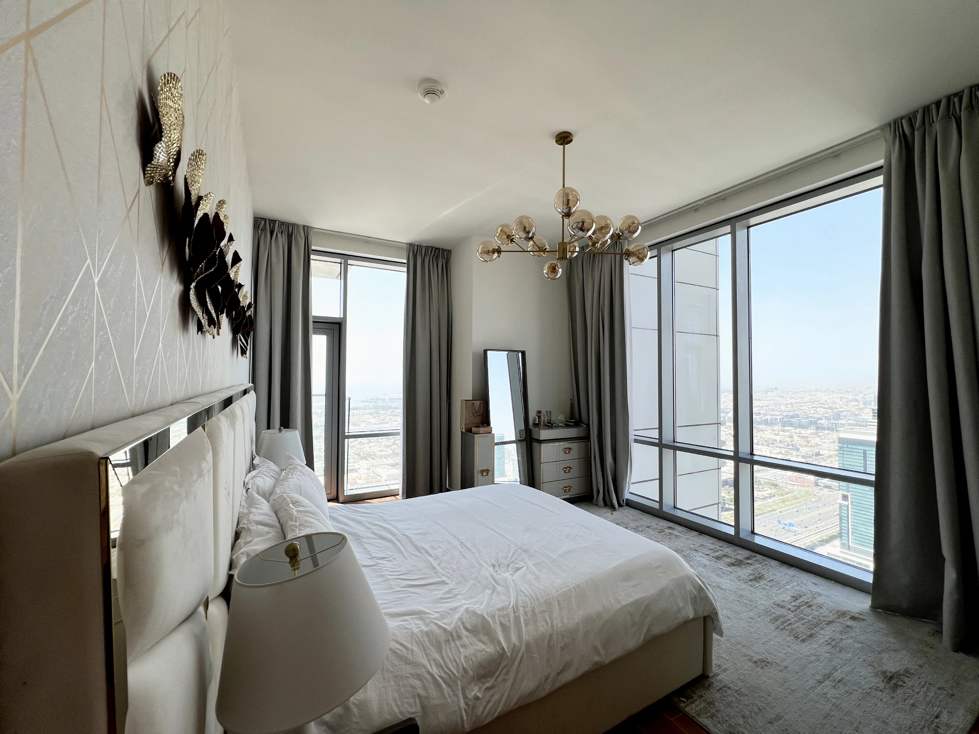 Stylish bedroom in a resale 3-bedroom apartment in Amna Al Habtoor, Dubai.