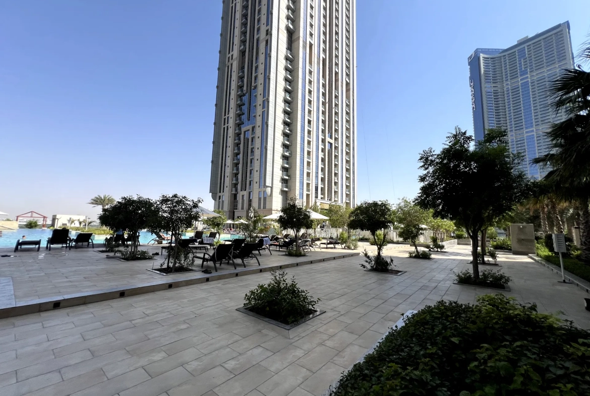 View of the community surrounding the resale 3-bedroom apartment in Amna Al Habtoor, Dubai.