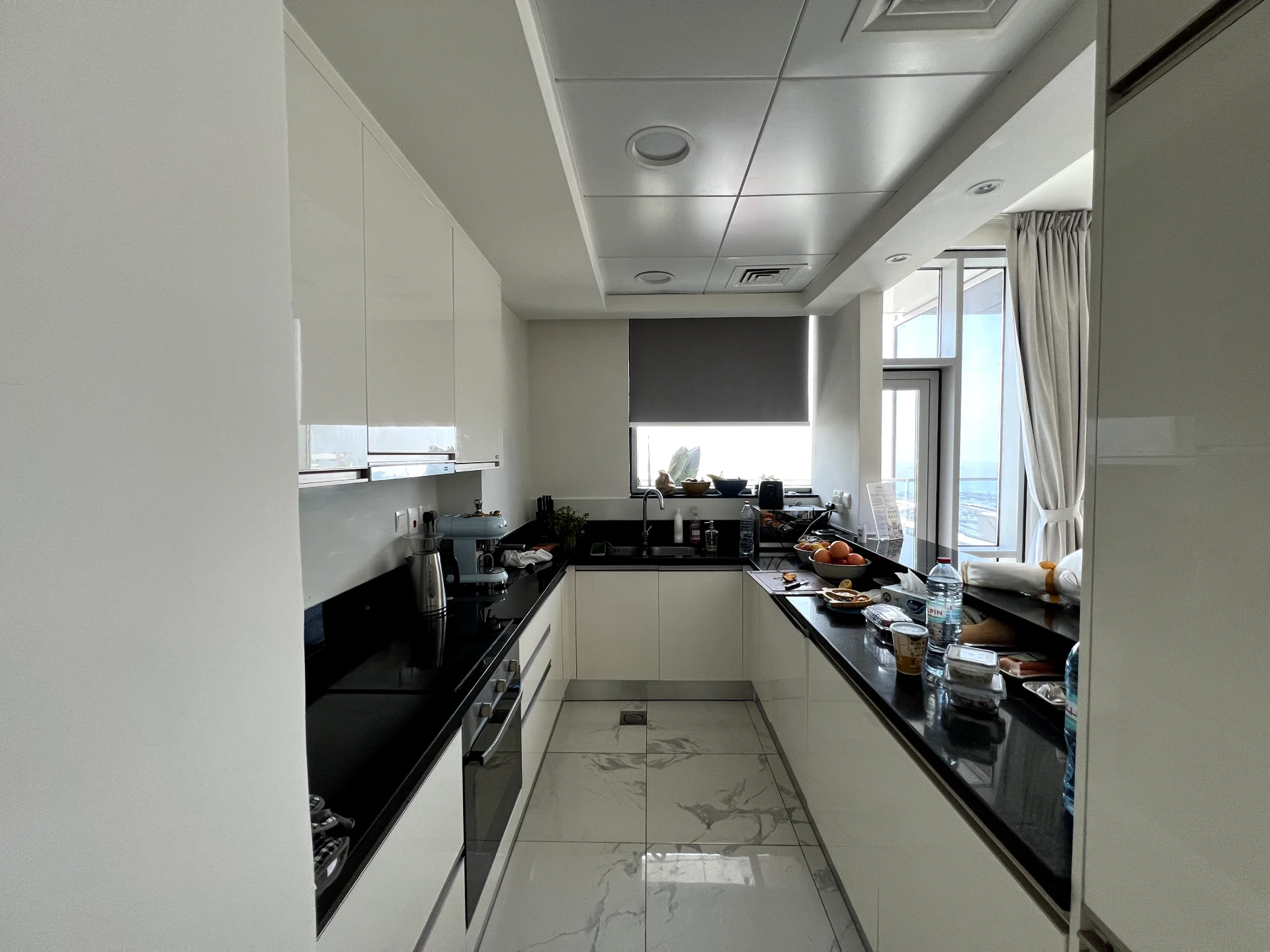 Kitchen view in a resale 3-bedroom apartment in Amna Al Habtoor, Dubai.